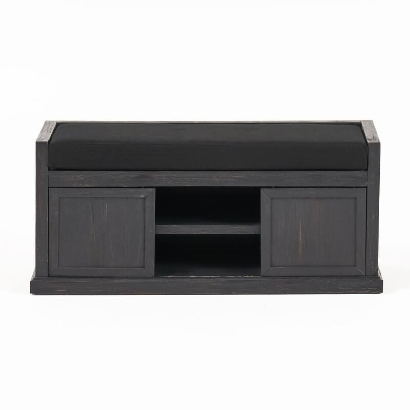 Roomfitters Entryway Storage Bench with Cushion Seat and Sliding Doors, Hallway Organizer Bench, Charcol