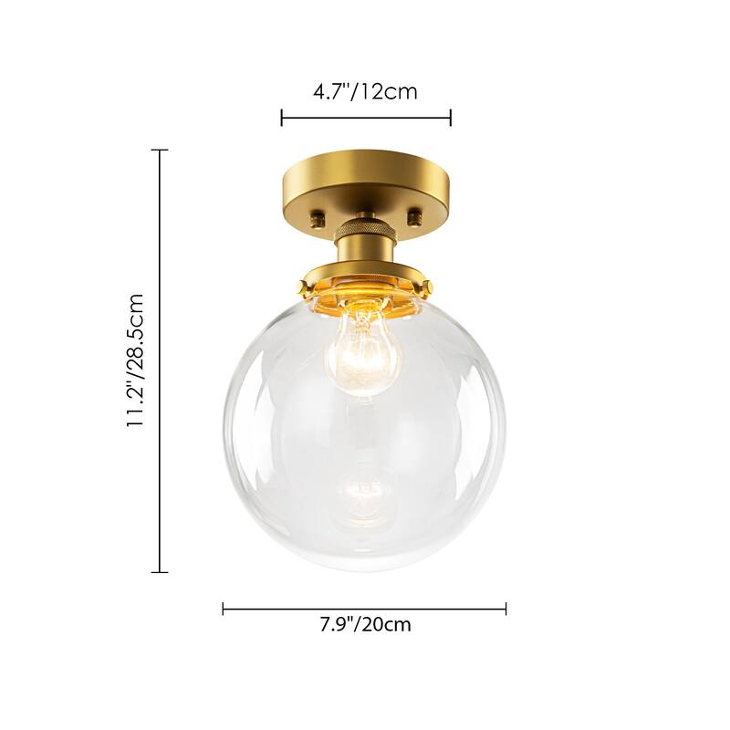 8" 1-Light Modern Brass Glass Globe Semi Flush Mount Light for Corridor - 1 Light
