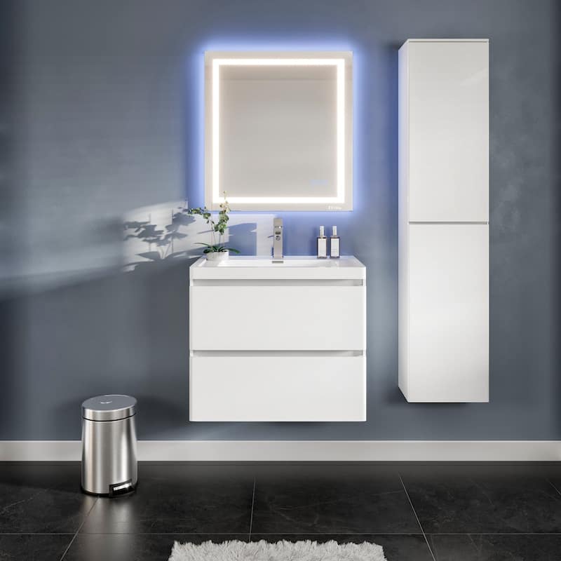 Eviva Glazzy 28" Glossy White Bath Vanity with Integrated Top