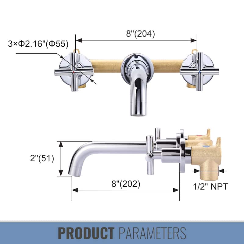 WOWOW Wall Mount Double Handle Bathroom Faucet