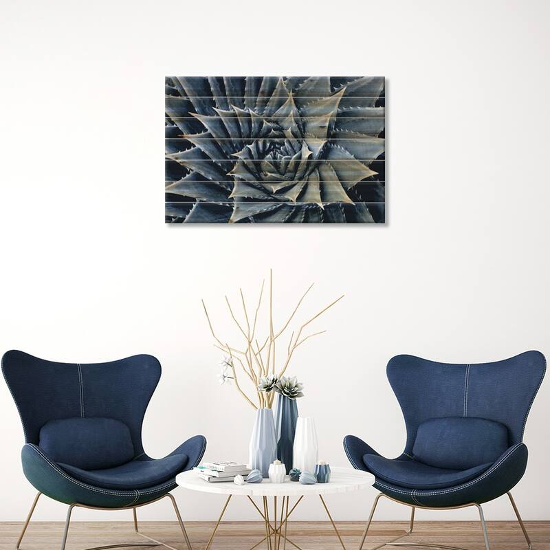 Indigo Succulent I Print On Wood by Mia Jensen - Multi-Color