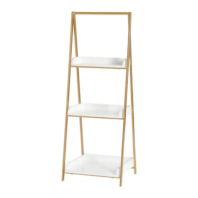 Three Tier A-Frame Metal and Wood Open Shelf