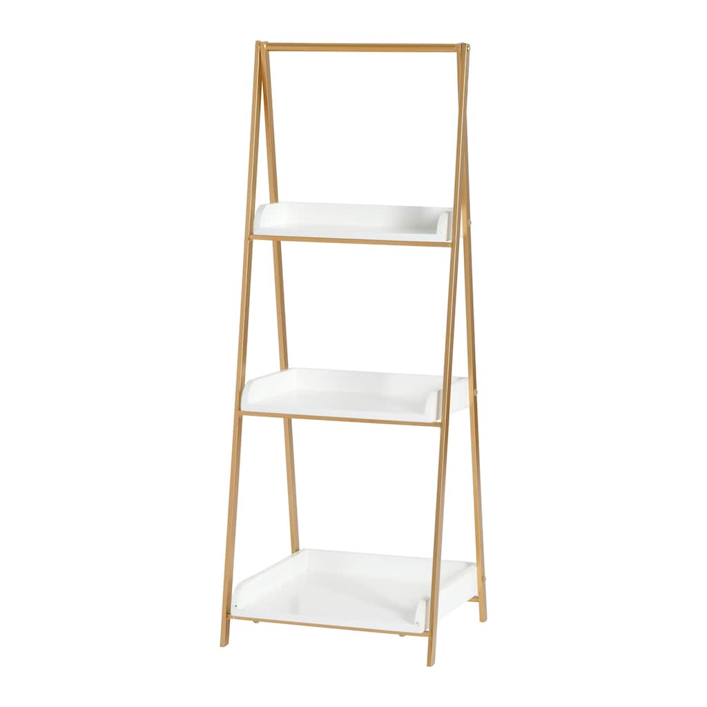 Three Tier A-Frame Metal and Wood Open Shelf