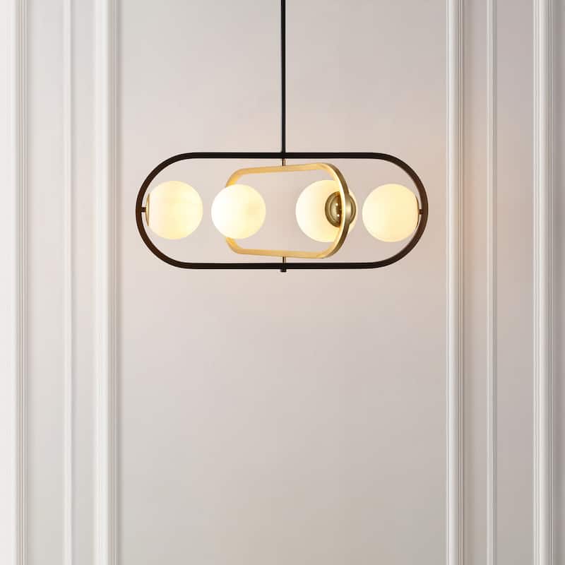 SAFAVIEH Lighting Enkeleda 4 Light 27" Pendant - 30" x 27" x 21-51" - withD/H - Black/Brass Gold - 30Wx27Dx51H