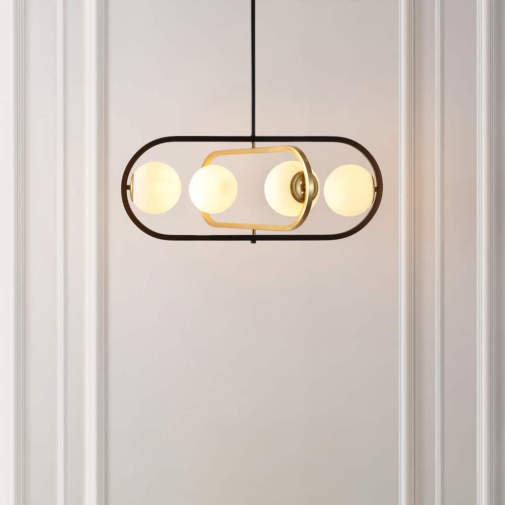 SAFAVIEH Lighting Enkeleda 4 Light 27" Pendant - 30" x 27" x 21-51" - withD/H - Black/Brass Gold - 30Wx27Dx51H