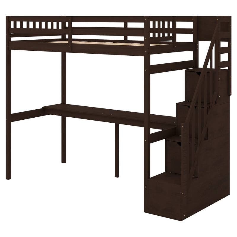 Twin Loft Bed with Built-in Desk and Storage Staircase for Small Bedrooms, Children's Bedrooms
