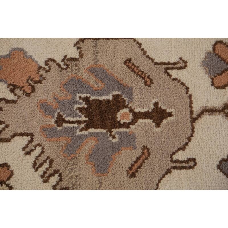 Orange Floral Oushak Indian Area Rug Handmade Wool Carpet - 9'1"x 11'11"