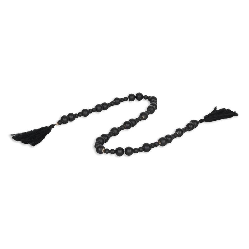 Akaida Black Wooden Mixed Bead Tassel Decor