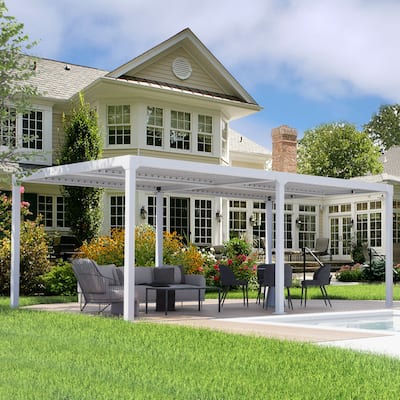 Aoodor Outdoor Aluminum Louvered Pergola Gazebo Sun Shade Shelter with 4 Adjustable Rainproof Panels