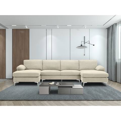 128.3" U-Shaped Convertible Section Sofa with Ottoman, Pillow Top Arms, Comefortable Cushion and Metal Legs for Living Room