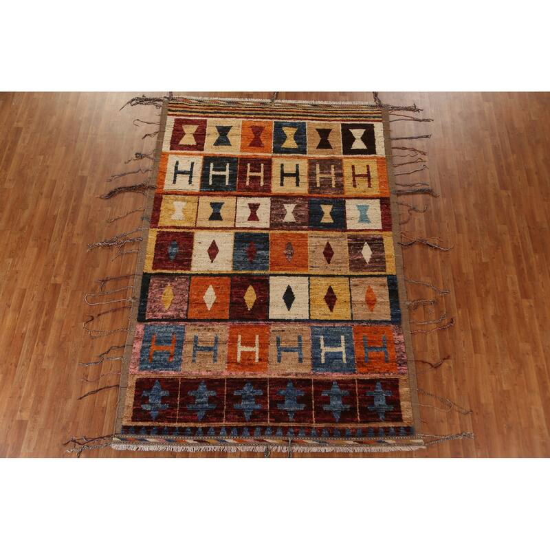 Hand Knotted Oriental 100% Wool Carpet Modern Tribal Multi-Colored Moroccan Area Rug - 9' 11'' X 6' 9''