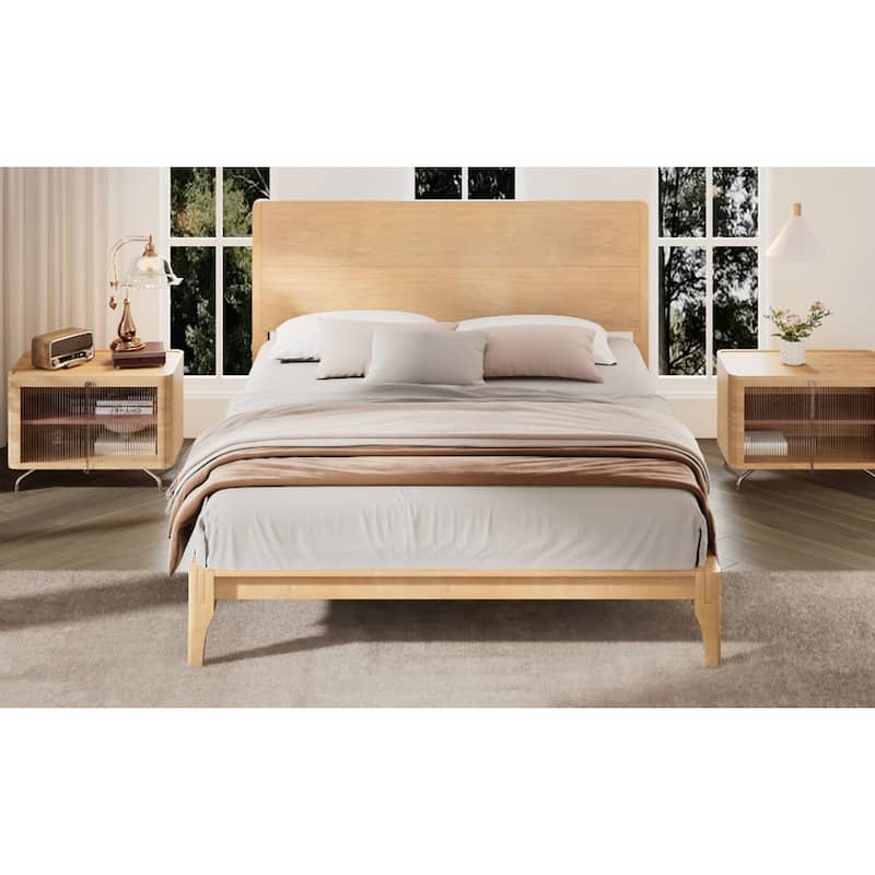 Mid-Century Modern King Size Bamboo Wood Platform Bed