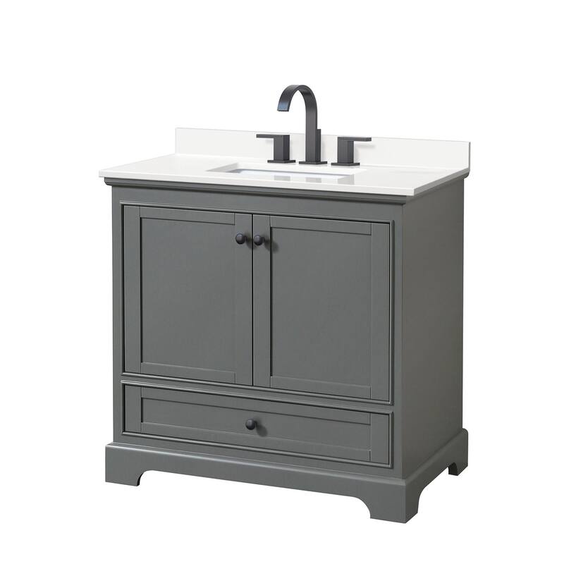Wyndham Collection WCS202036S-QTZ-US3MXX Deborah 36" Free Standing - Dark Gray / White Quartz Top / Matte Black