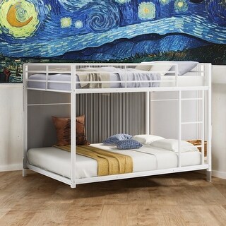 Full Over Full Convenient Metal Bunk Bed,Low Bunk Bed With Ladder for Home