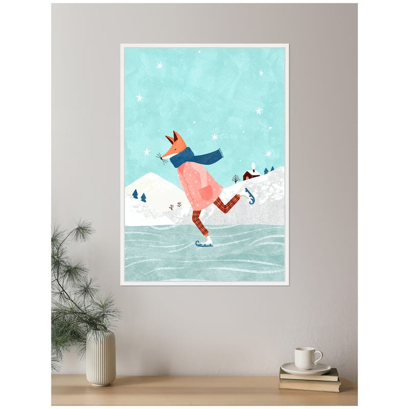 Kate and Laurel Sylvie Framed Canvas Skating Fox by Tania Garcia
