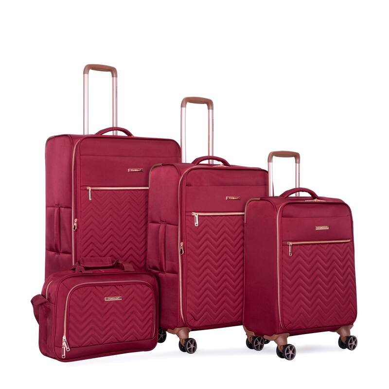 4-Piece Set (16/20/24/28) ,Softshell Suitcase Spinner Wheels Terylene Lightweight Luggage Sets - WINE RED