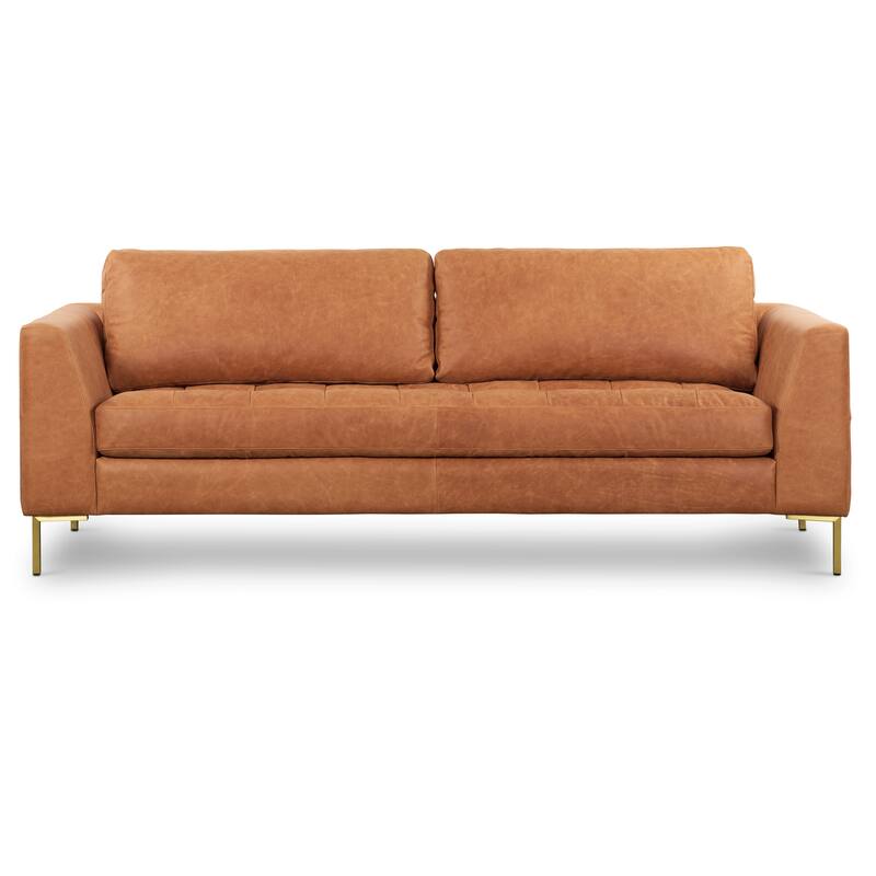 Poly & Bark Calle 90" Sofa - Full Grain Genuine Italian Leather - Cognac Tan/Brass