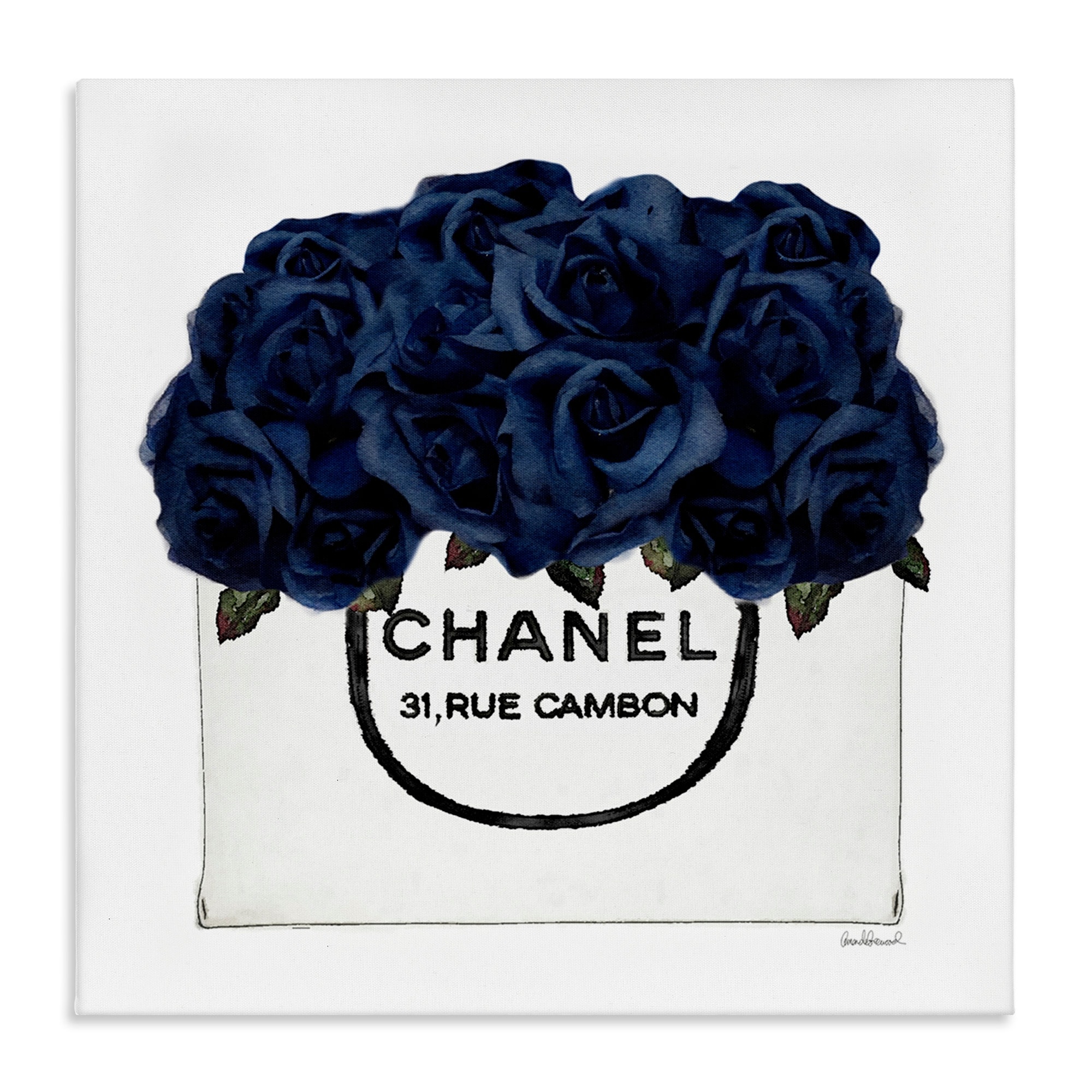 Stupell Chic Navy Blue Roses in Glam Fashion Bag Canvas Wall Art