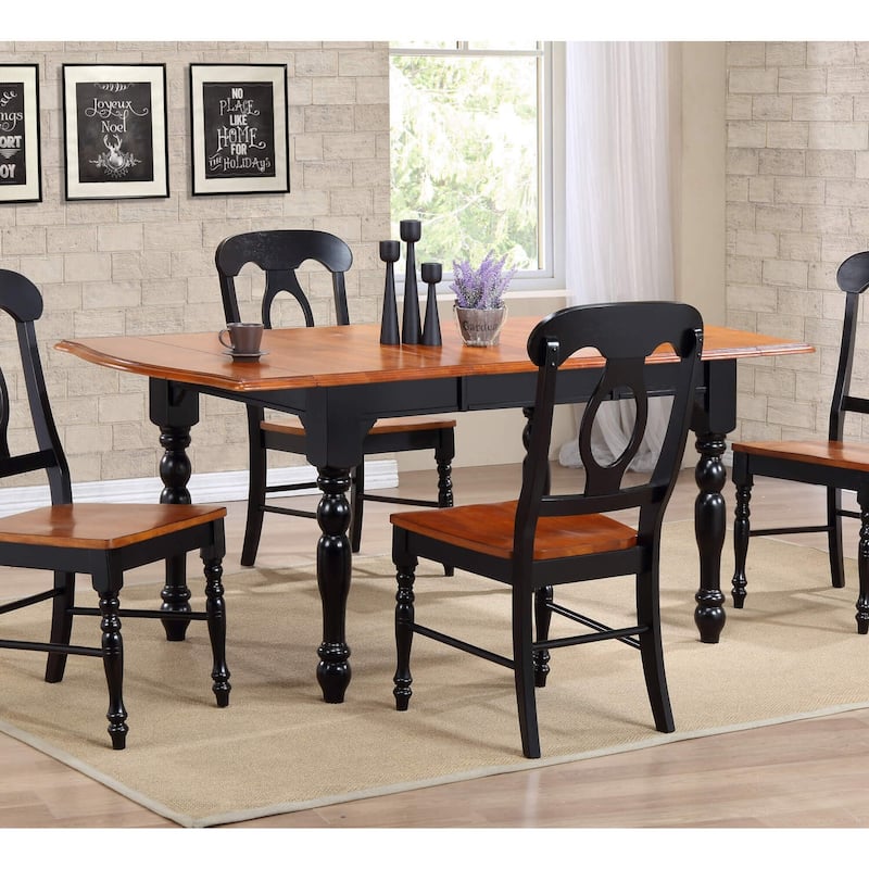 Extendable Dining Table 72 Inch - Rectangular Drop Leaf Table Seats 8 - Antique Black & Cherry Finish