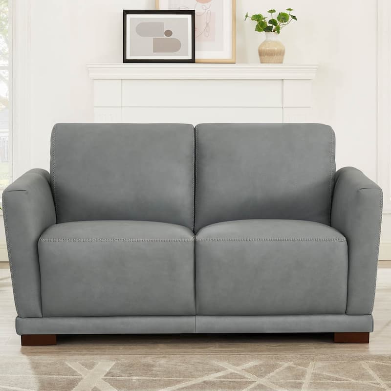 Hydeline Mary Top Grain Leather Loveseat with Memory Foam and Springs