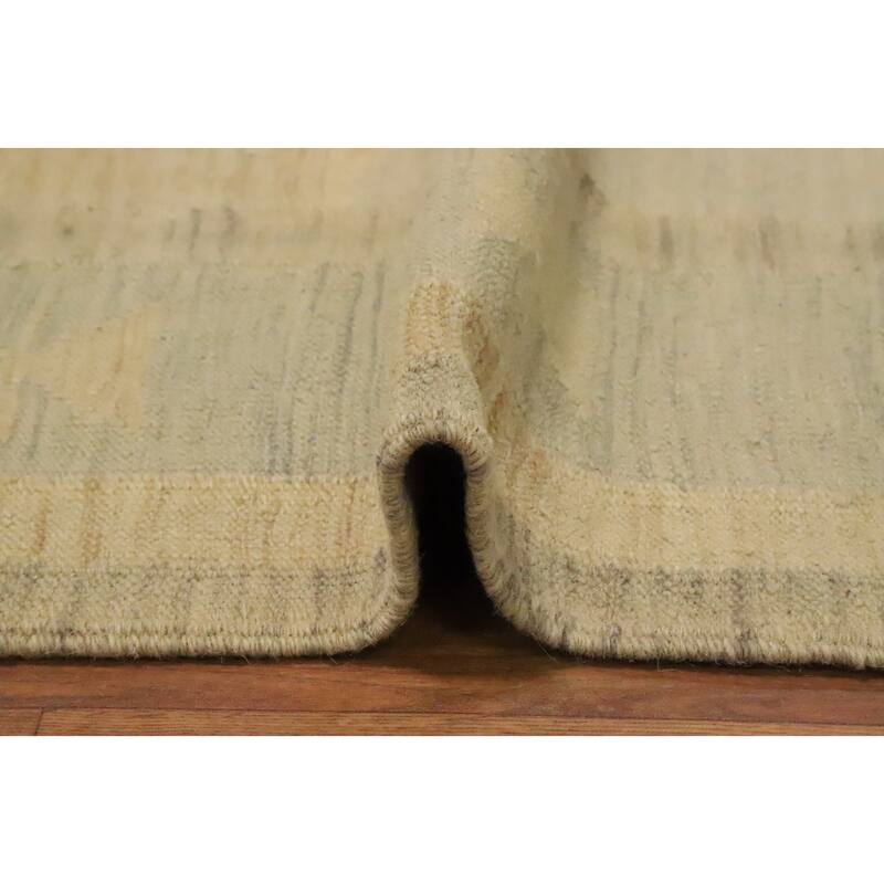 Hand Woven Oriental 100% Wool Carpet Southwestern Tribal Beige & Ivories Kilim Area Rug - 8' 8'' X 5' 10''