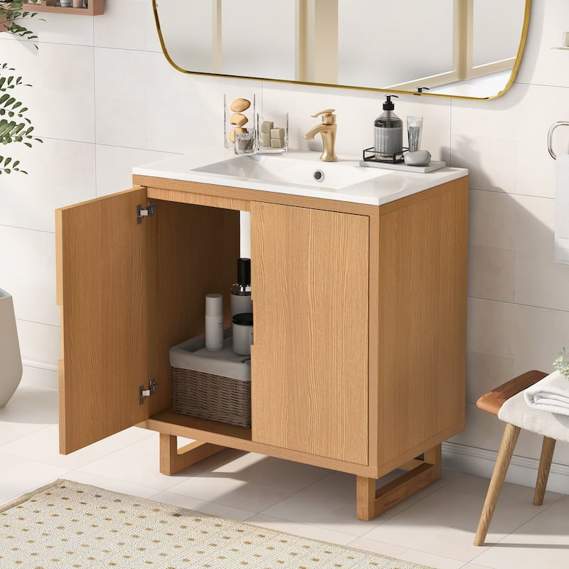 Minimalist Bathroom Vanity Set with Resin Sink and Soft-Close Doors