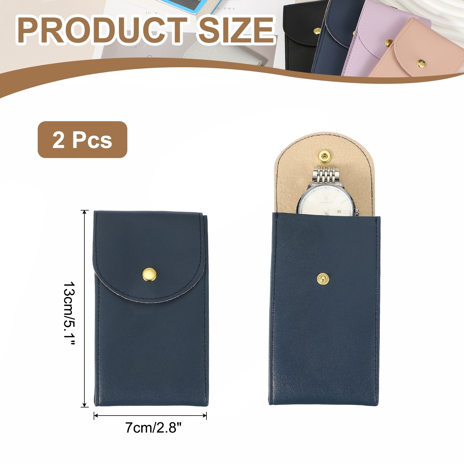 Leather Watch Pouch, Portable Watch Travel Case - 5.1 x 2.8 inch