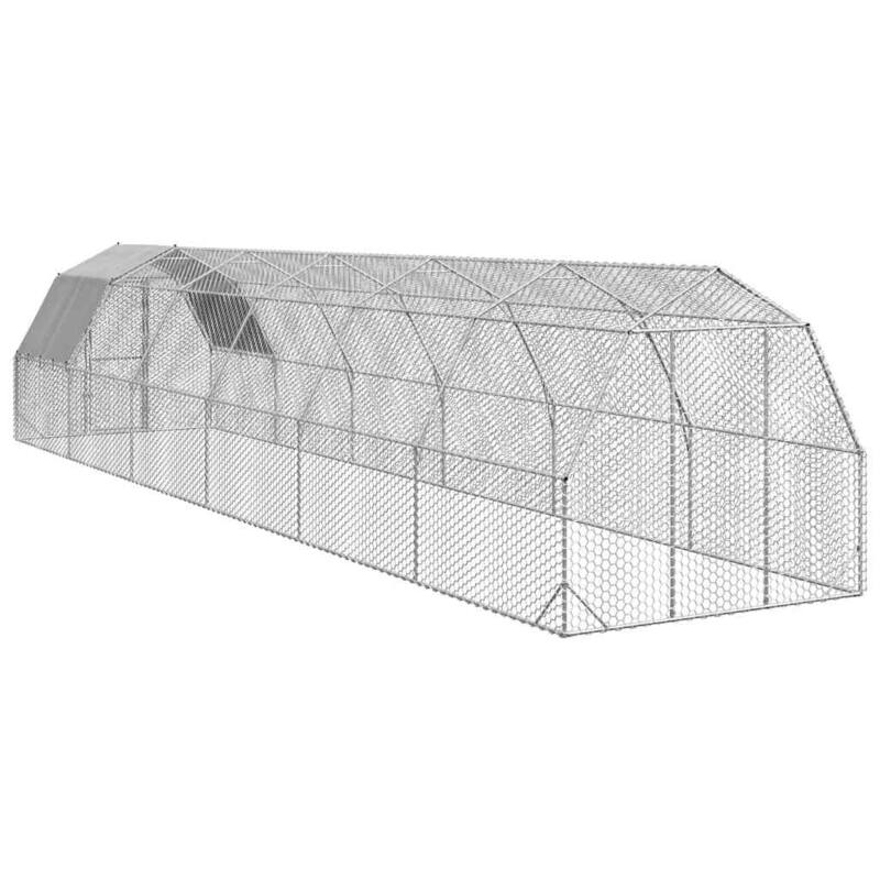 vidaXL Chicken Run Silver Galvanized Steel, PE (polyethylene) Large - 472.4 x 98.4 x 88.6