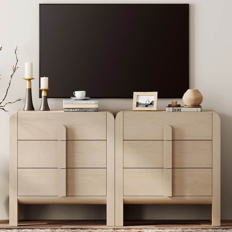 WAMPAT Modern Dresser TV Stand For Tvs Up To 75 Inch, Cruved Entertainment Center, Wood TV Console With Storage For Living Room - Light Oak