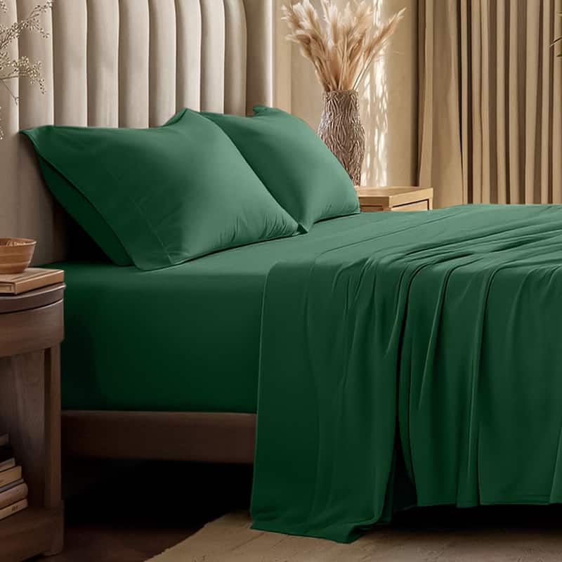 Bare Home Organic Cotton Jersey Sheet Set - Twin XL - Forest Green