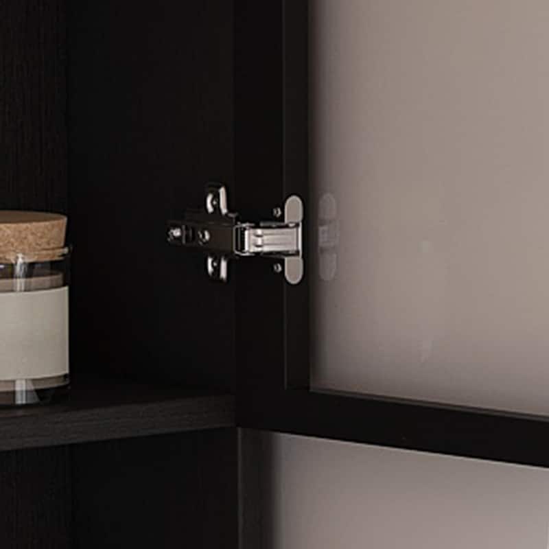 Executive Desk with Glass Cabinets & Built-In LED Lights, L-Shaped Corner Computer Desk, Writing Desk with USB Charging Ports
