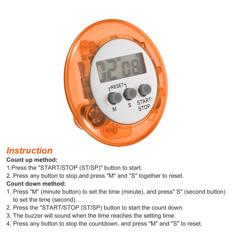 Round Digital Timer, Count Down UP Clock with Magnetic, Big LCD Display Orange