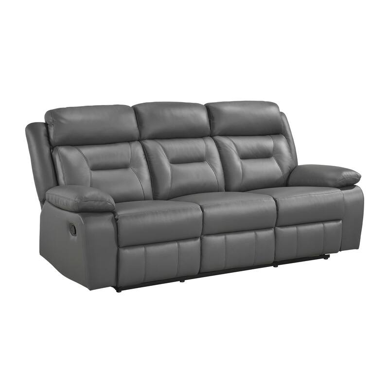 Papyrus Leather Match Manual Double Reclining Sofa - Dark Gray