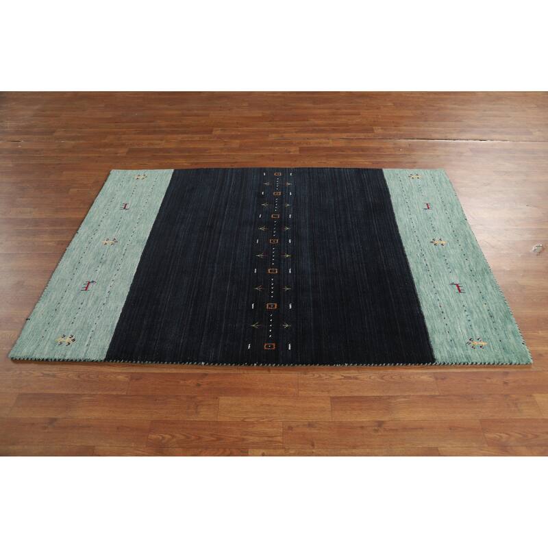 Hand Knotted Oriental 100% Wool Carpet Tribal Animal Pictorial Navy Blue & Blues Gabbeh Area Rug - 5' 10'' X 4' 0''