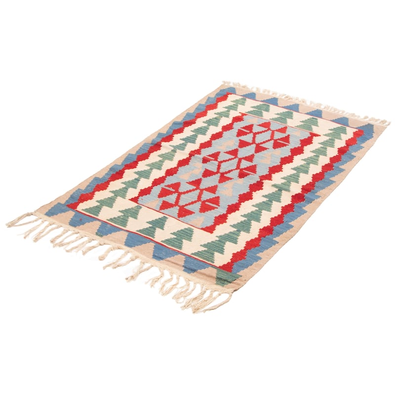 ECARPETGALLERY Flat-Weave Sivas Cream Wool Kilim - 3'11 x 5'8