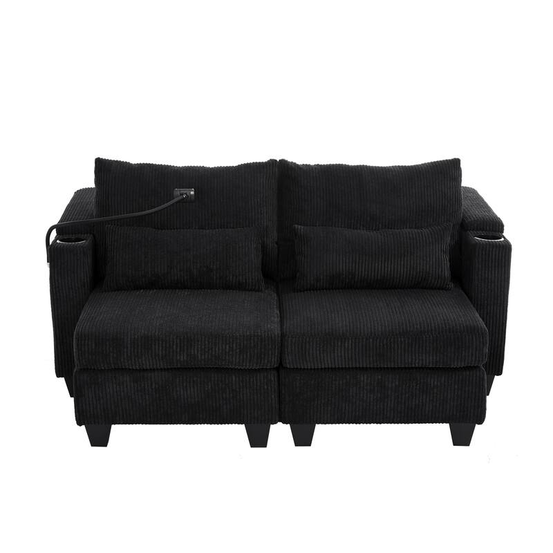 Roomfitters Convertible Corduroy Loveseat Sofa Bed with USB Ports, Cup Holders, Phone Slot and Storage for Living Room