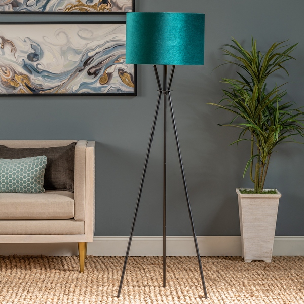Evie 63 H Black and Teal Velvet Shade Tripod Floor Lamp 63 H x 17 Rnd Bed Bath Beyond 33699882