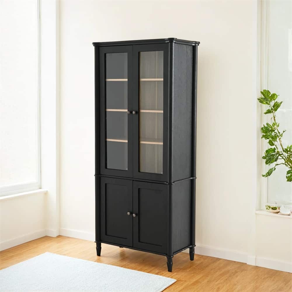 73.25''Tall Vintage Display Cabinet w/Double Glass Doors,Curio Cabinet