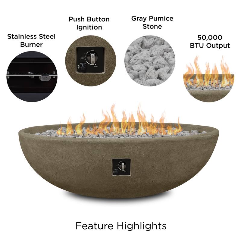 Riverside 48" Oval Propane Fire Bowl in Glacier Gray by Real Flame