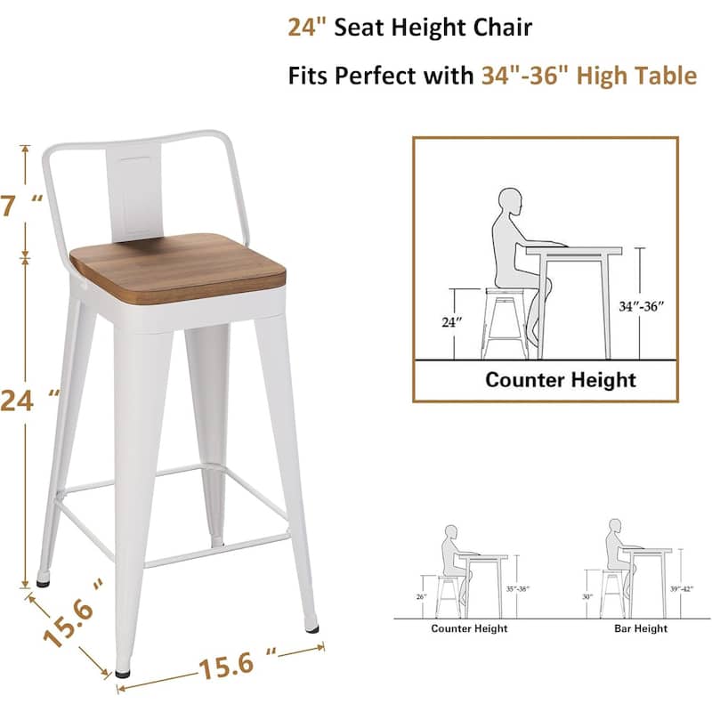 Counter Stools with Metal Frame Counter Height Bar stools with Low Back 24" Kitchen Bar Furniture Stools with Wooden Seat
