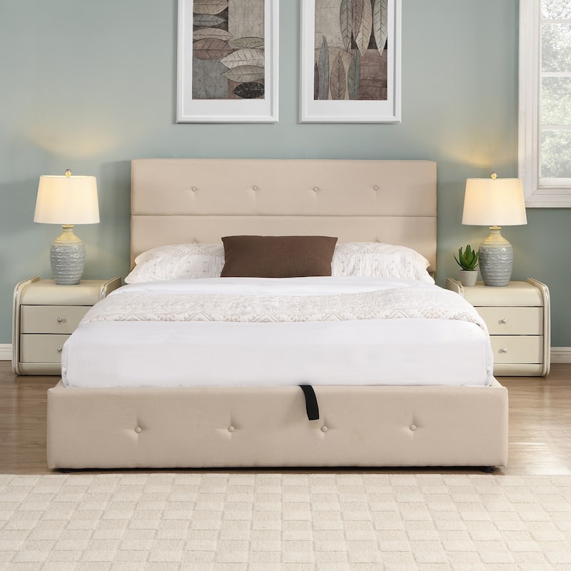 Simple and Elegant Upholstered Platform Bed with Underneath Storage