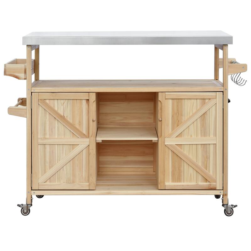 50.25'' Rubber Wood Kitchen Island with Spice Rack , Towel Rack, and Rolling Wheels - 50.25'' x 18.5'' x 36.25''