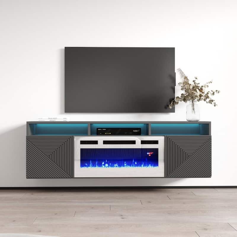 Giza WH-EF Wall Mounted Electric Fireplace Modern 63" TV Stand - Gray