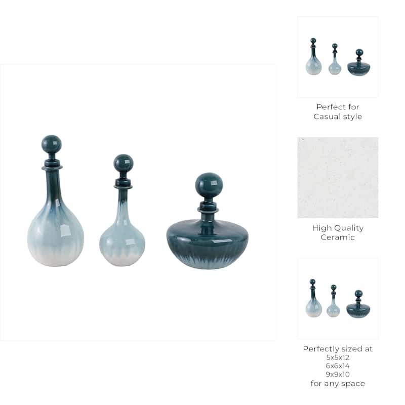 Stoneware Decorative Vase Coastal Style (Set of 3) - 14/12/10" Blue