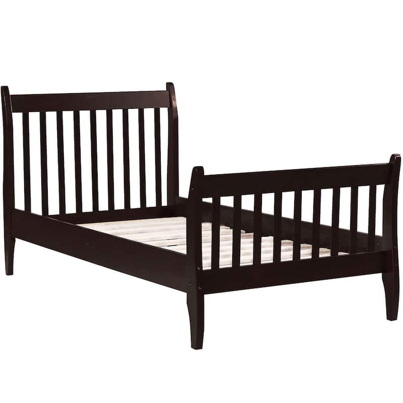 Twin Size Solid Wood Platform Bed Frame with Curve Design Headboard ...