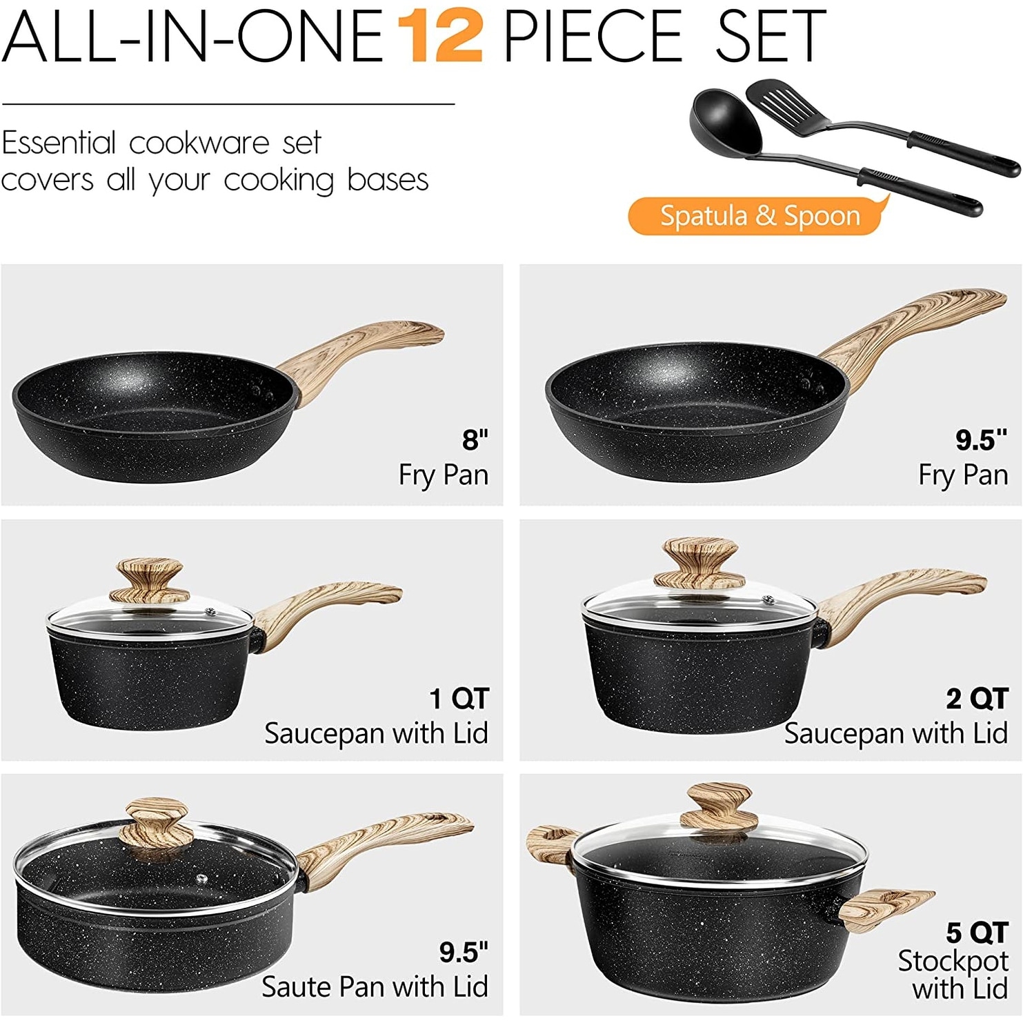 Carote Nonstick Pots and Pans Set, 13 Pcs Induction Kitchen Cookware  Sets(Taupe Granite)