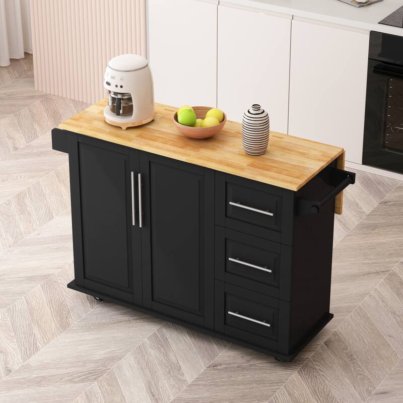 Kitchen Island Cart with 2 Door Cabinet and Three Drawers