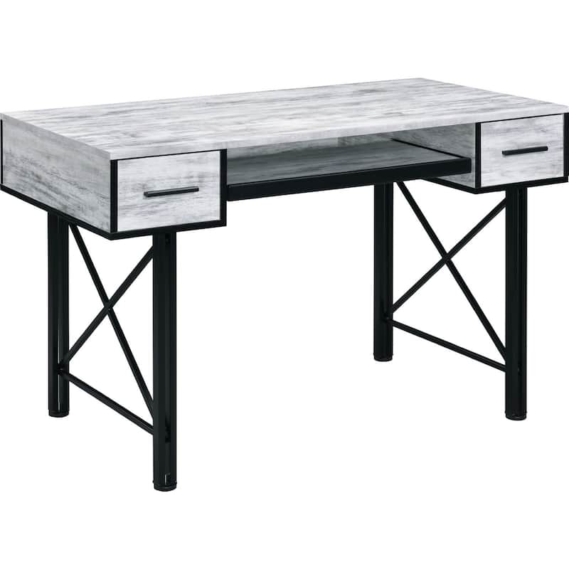 Computer Desk with 2 Drawers and Keyboard Tray, Gray and Black
