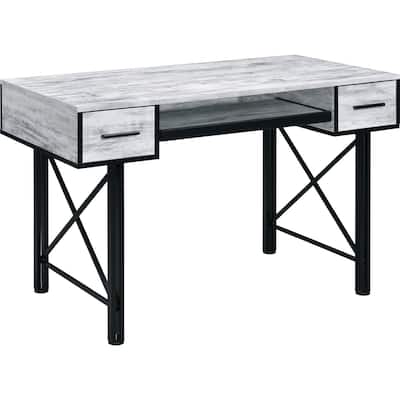 Computer Desk with 2 Drawers and Keyboard Tray, Gray and Black