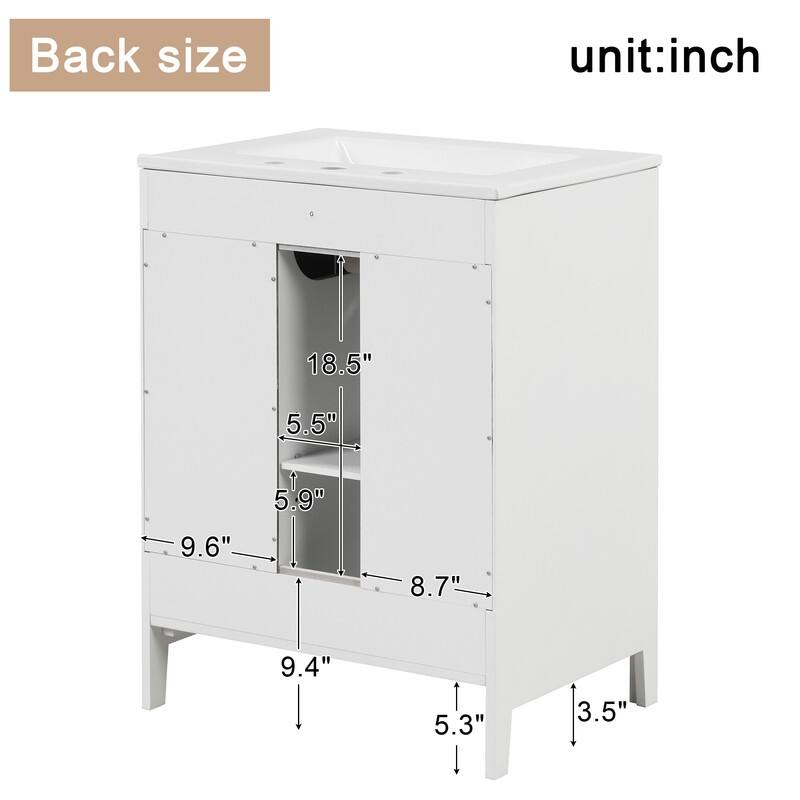 24" Bathroom Vanity with Sink, Bathroom Vanity Cabinet with Two Drawers and Door, Adjustable Shelf, Solid Wood and MDF